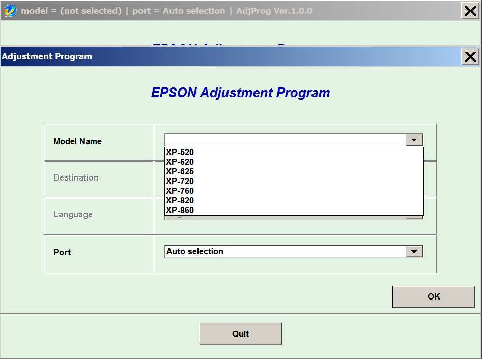 Adjustment program resetter l120 parts