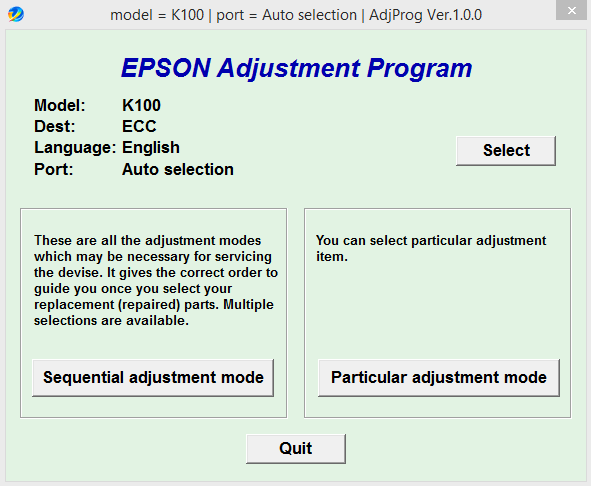 Epson K100 Adjustment Program