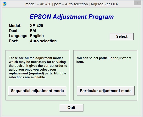 Epson XP-420 Adjustment Program