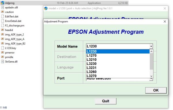 Epson L1230, L1270, L3210, L3230, L3231, L3260, L3270, L3280, L5310 Adjustment Program