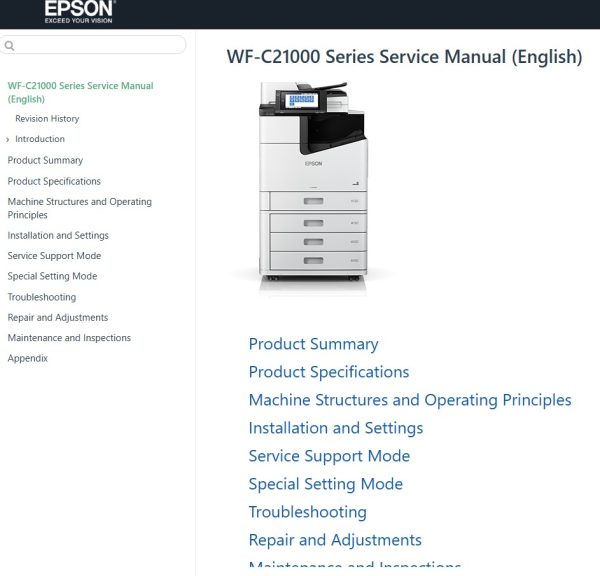 Service manual for Epson WF-C21000, WF-C20600, WF-C20750 printers!