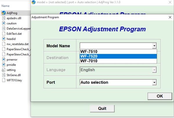 Epson WF-7010, WF-7510, WF-7520 Adjustment Program Trial Serial Key