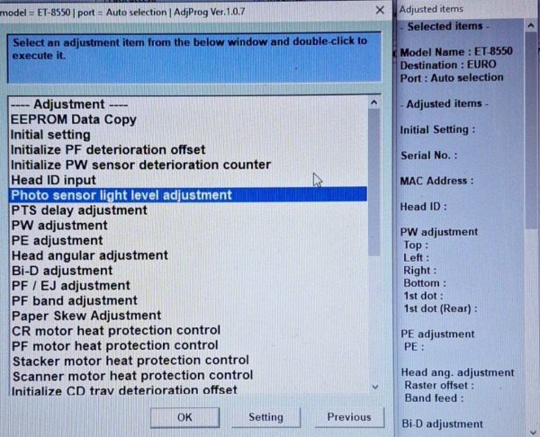 Epson ET-8550 Adjustment Program