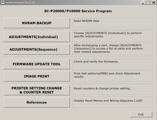 EPSON SC-P10000, SC-P10050, SC-P10070, SC-P10080, SC-P20000, SC-P20050, SC-P20070, SC-P20080 Adjustment Program