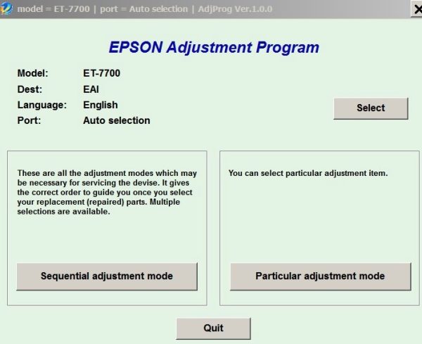 Epson ET-7700 Adjustment Program (EAI) Ver.1.0.0