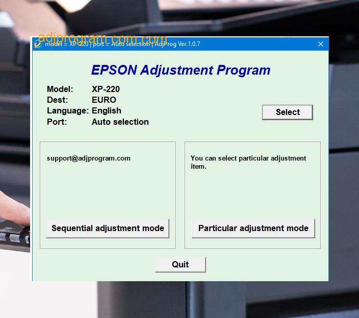 Epson XP 220 Adjustment Program