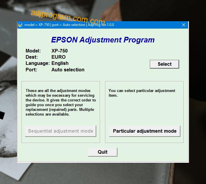 Epson XP 750 Adjustment Program