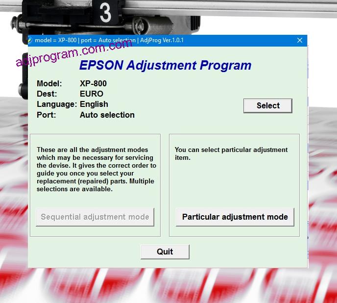 Epson XP 800 Adjustment Program