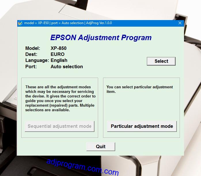 Epson XP 850 Adjustment Program