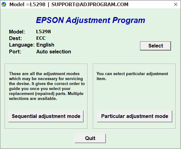 Epson L5298 Adjustment Program