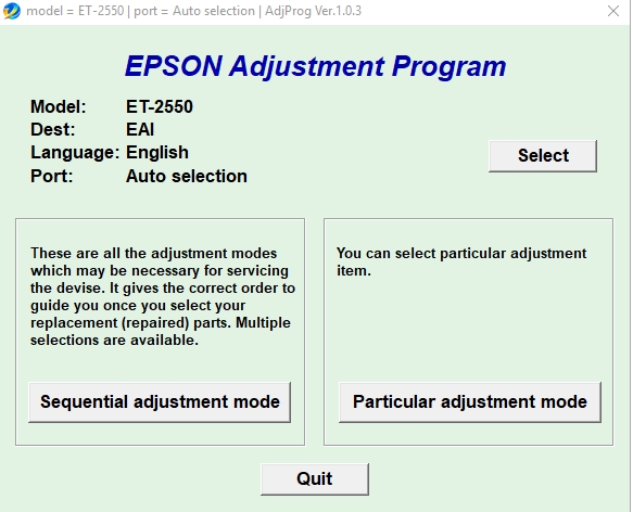 Epson ET-2550 Adjustment