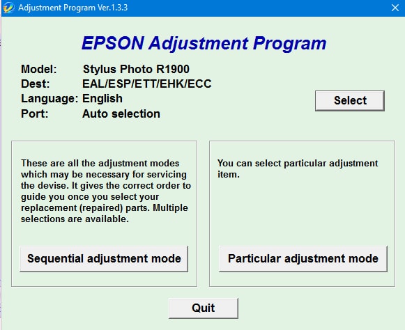 Epson R1900 Adjustment Program