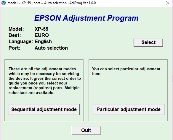 Epson XP-55 Adjustment