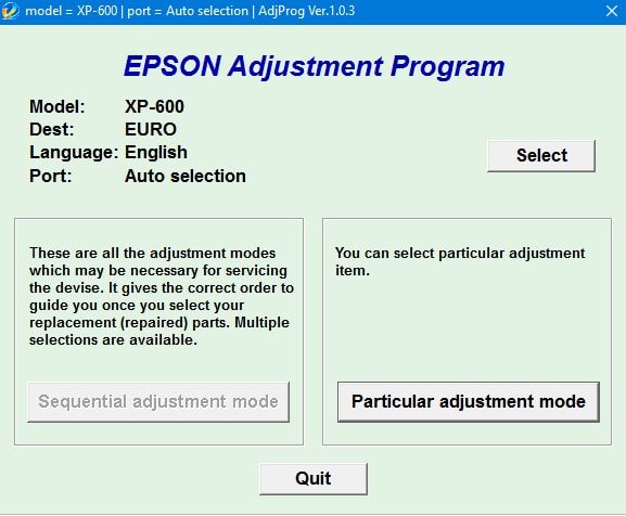 Epson XP 600 Adjustment Program